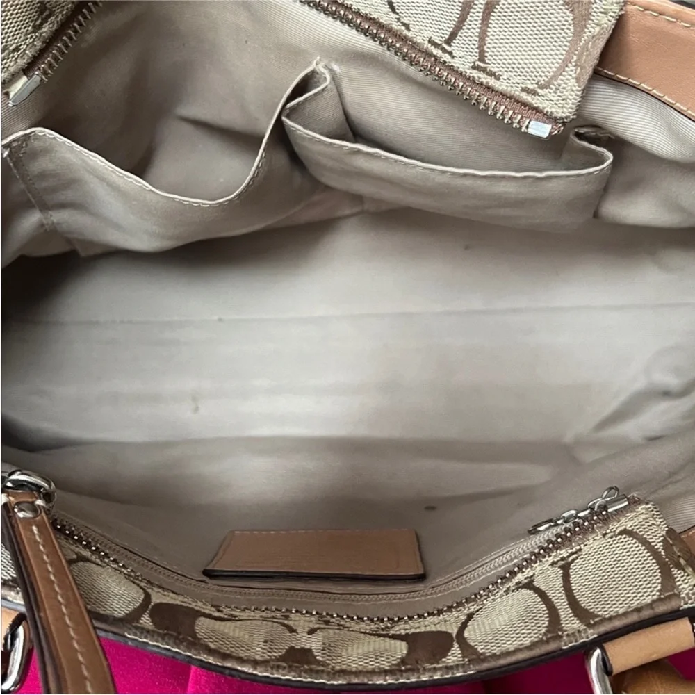 Coach Signature Canvas Shoulder Bag in Tan and Khaki - Picture 16 of 17